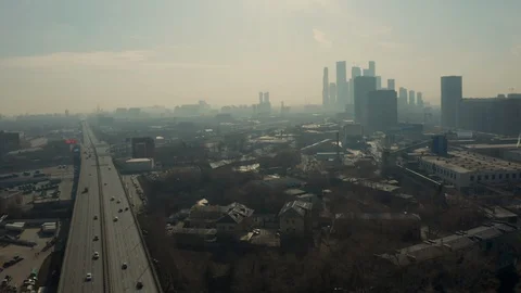 MOSCOW, RUSSIA - 27th Feb: early spring,a large metropolis in smog, 4K Stock Footage