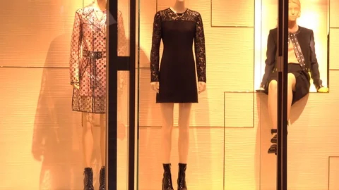 Women Clothing on Mannequins in a Luxury Fashion Store Louis