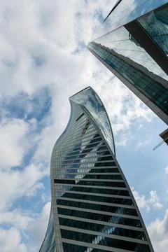 Moscow, Russia. Evolution Tower and Imperia skyscraper in Moscow City, low-.. Photos