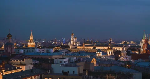 Moscow, Russia. Hyper lapse view of Kremlin, Saint Basil Cathedral and others Stock Footage 220189323