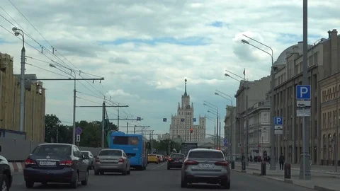 Moscow Russia, June 24 2017: Day city road traffic view from inside car. Stock Footage