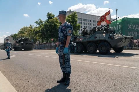MOSCOW, RUSSIA - JUNE 24, 2020: Soldiers in a cordon at the Victory Day parade Stock Photos
