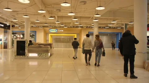 Moscow, Russia - March 2022 Closed ikea in the largest shopping center in Moscow Stock Footage 171825053