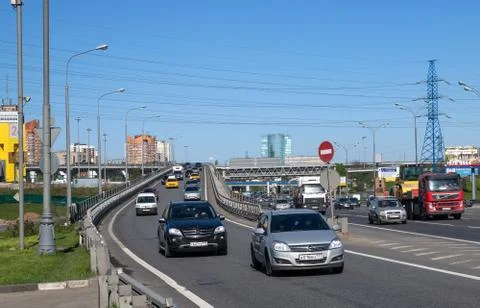 Moscow, Russia - May 10. 2018. Traffic on the Moscow Ring Road West. MKAD Stock Photos