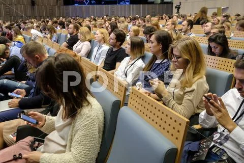 Moscow, Russia - September 2, 2016: People attend Digital Marketing Conference i Stock Photos