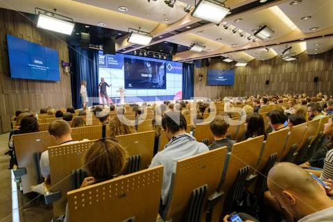 Moscow, Russia - September 2, 2016: People attend Digital Marketing Conference i Stock Photos