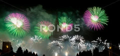 Moscow, Russia - September 25, 2016: Fireworks in the sky at the festival