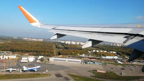 MOSCOW, RUSSIA, SEPTEMBER 28, 2021 View from the window of an airplane taking Stock Footage 166313649