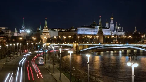 Moscow, Russia, Timelapse - The Kremlin at Night 스톡 동영상 121271053