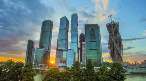 Moscow sky-scrapers sunset,clouds timelapse,RAW VIDEO:6K,4K &amp; 1080p resolution Vídeo Stock 24971676