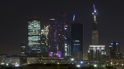 Moscow Skyline at Night Stock Footage 68856683