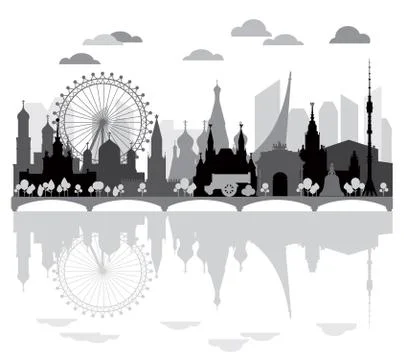 Moscow skyline with reflection Illustrazione stock