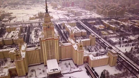 Moscow skyscraper in winter (angle rise) Stock Footage 86007260