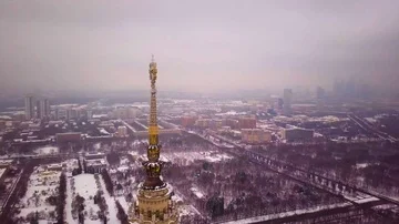 Moscow skyscraper in winter (fly-around) Stock Footage 86007347