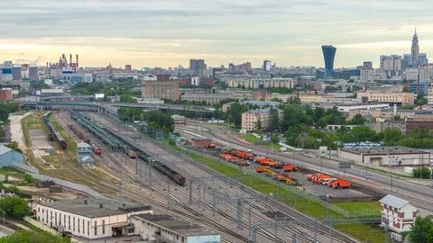 Moscow timelapse, evening view of the third transport ring and the central .. Stock Photos