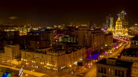 MOSCOW - (Timelapse) Night traffic ground view of Novy Arbat Видео 48010713