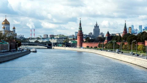 Moscow timelapse view on "Moskva" river Stock Footage 130763391
