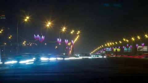 Moscow traffic at Night Stock Footage 70821651