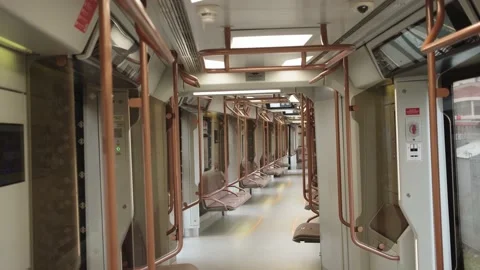 Moscow underground. overall view of empty metro car interior. inside the subway Stock Footage 202049585