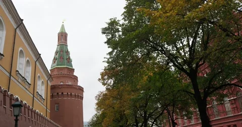 Moscow. The view from below from the park on the Kremlin wall and the tower. Vídeos de archivo 165441691