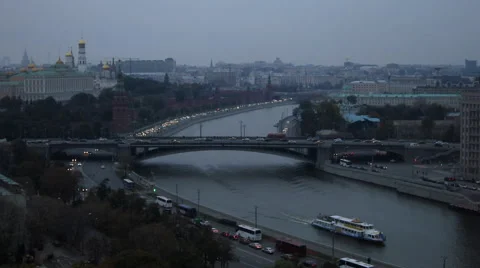 Moscow view of the Kremlin from the Christ the Savior Cathedral Stock Footage 66655286