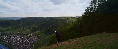 Mosel river lMoselle loop with the romantic village of Bremm in the Moselle v Stock Footage 122286476