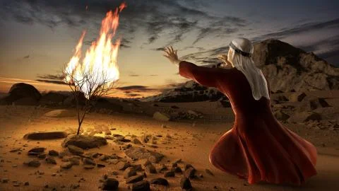 Moses and the burning bush Stock Illustration