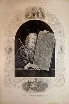 Moses and the Ten Commandments, 1885 Historical Reproduction 库存插图