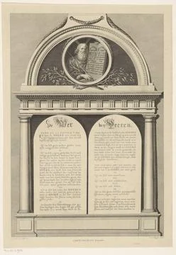 Moses and the ten commandments. The two stones with the ten commandments i... Stock Photos