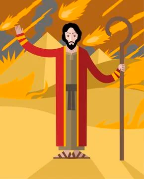 Moses in egypt and fire rain Stock Illustration