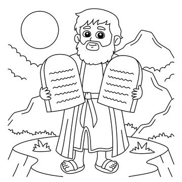 Moses Holding Tablet of Ten Commandments Coloring Stock Illustration
