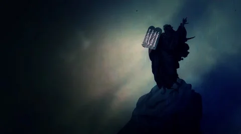 Moses on the Mountain Holding the Tablets of Stone of the Ten Commandments Stock Footage 62787126