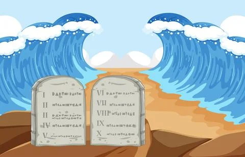 Moses Parting the Sea: Ten Commandments Cartoon Stock Illustration