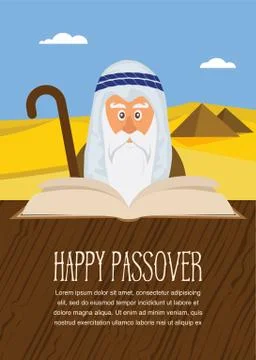 Moses reading Passover Haggadah on Egypt background Stock Illustration
