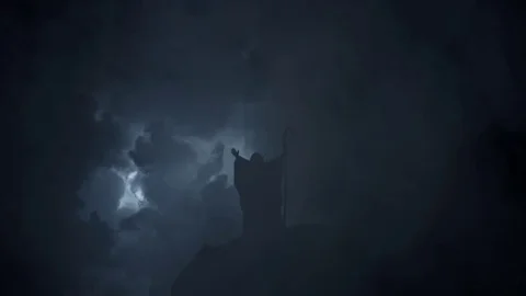 Moses on Sinai Mountain with Epic Lightning Storm Stock Footage 78517516
