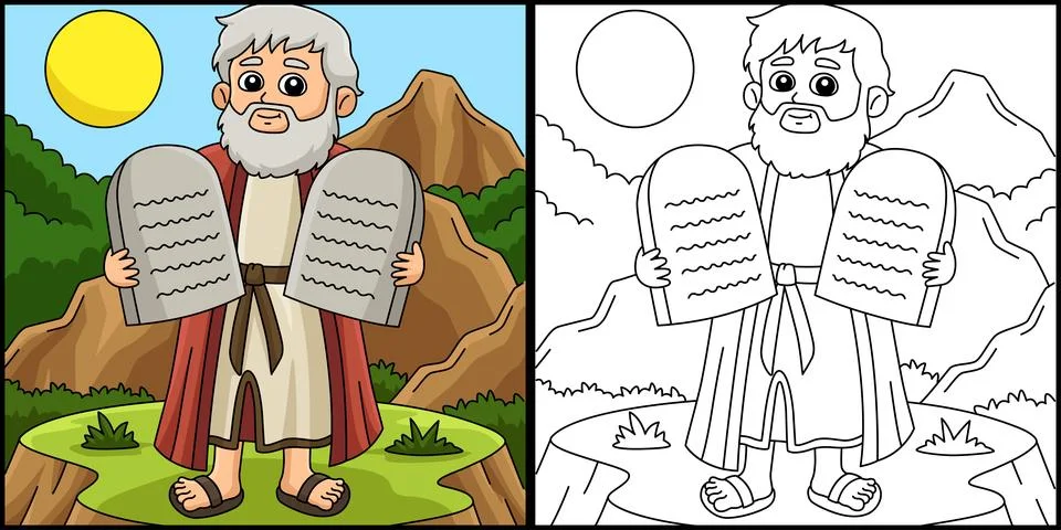Moses with Tablet of Ten Commandments Illustration Stock Illustration