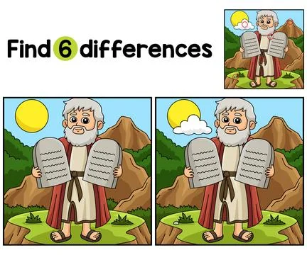 Moses with Ten Commandments Find The Differences Illustrazione stock