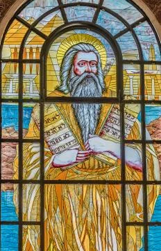 Moses with the ten commandments. The  Law given to Moses at Sinai Stock Photos