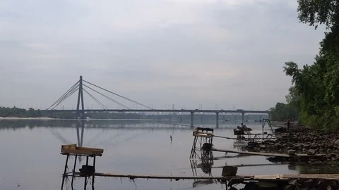 Moskovskyi Bridge view in Kyiv. Stock Footage 70400472