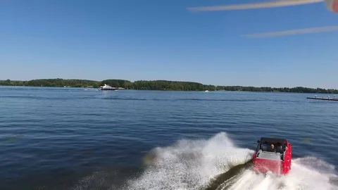 Moskow, Russia - MAY 15, 2018 amphibious vehicle , WaterCar Panther , Red Car 库存影片 114236953