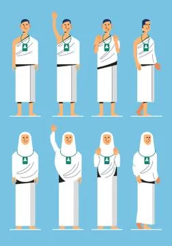 Moslem Hajj Pilgrim Modern Flat Character Stock Illustration