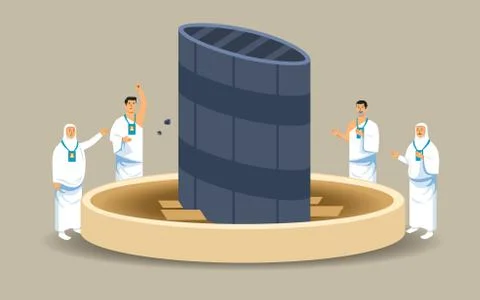 Moslem Hajj Pilgrims Stoning Devil Pillar Stock Illustration