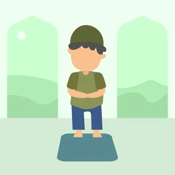 Moslem kid character praying flat illustration Stock Illustration