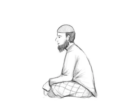 A moslem men with beard sit on the floor after sholat and then dzikr Stock-Illustration