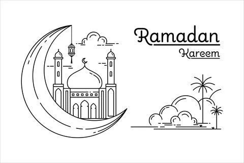 Mosque and crescent monoline design Stock Illustration