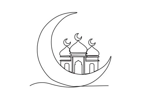 A mosque and a crescent moon Illustrazione stock