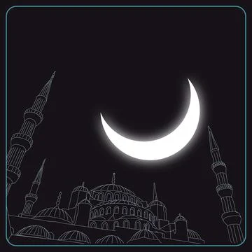 Mosque and crescent moon. Islamic or ramadan concept. Stock Illustration