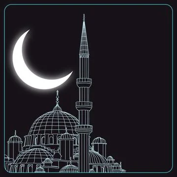 Mosque and crescent moon. Ramadan or islamic concept vector. Stock Illustration