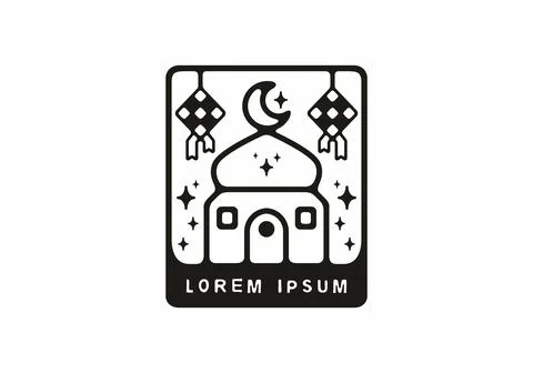 Mosque and ketupat in rectangle shape illustration Stock Illustration