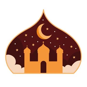 Mosque and moon in frame Ilustração Stock
